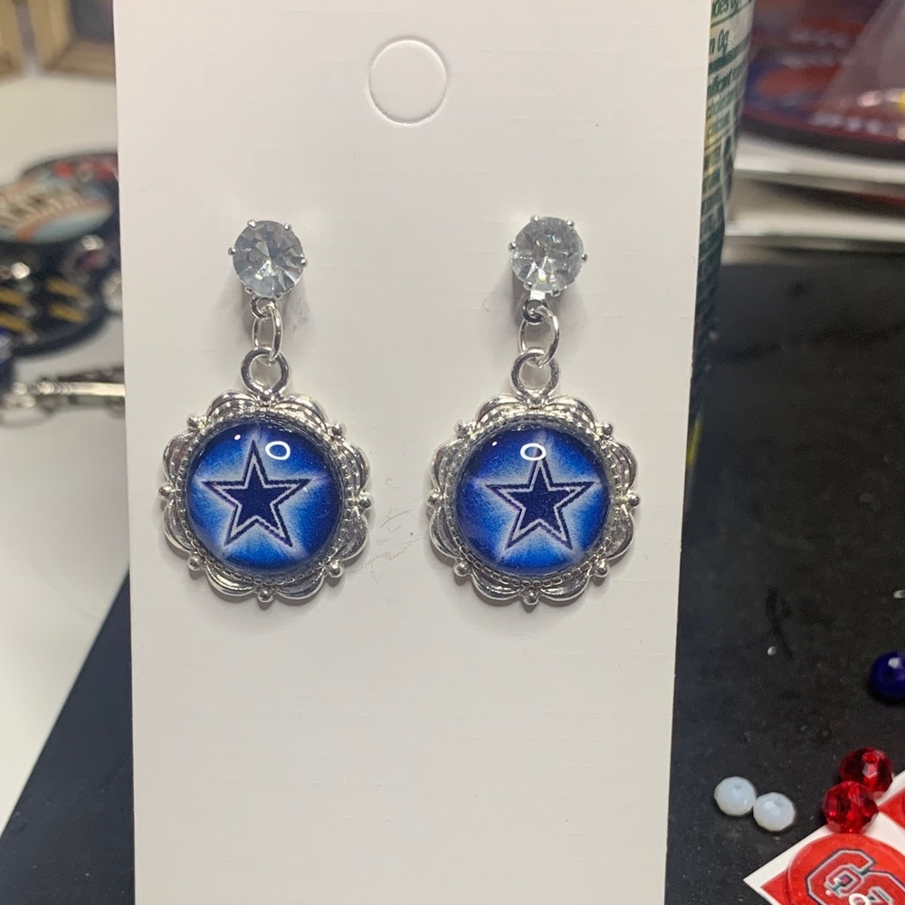 Silver and Blue Star Earrings Cowboys